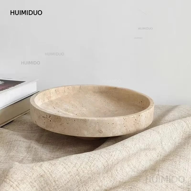 Wabi Sabi Beige Travertine Bowl Natural Marble Fruit Plate Home Decor Dining Table Centerpiece