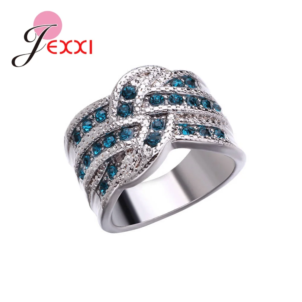 Hot Fashion Women's Luxury Cubic Zirconia Crystal 925 Sterling Silver Ring Cocktail Party Jewelry Top Quality Girls Rings