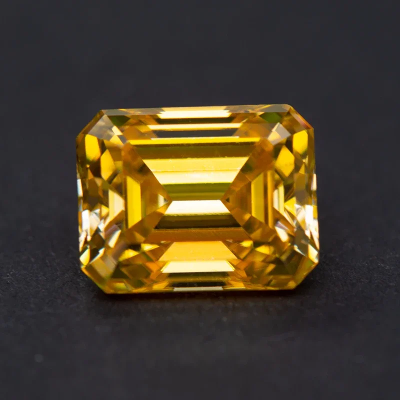 

Moissanite Emerald Cut Golden Yellow Color Gemstone Lab Grown Diamond DIY Charms Jewelry Making with GRA Certificate