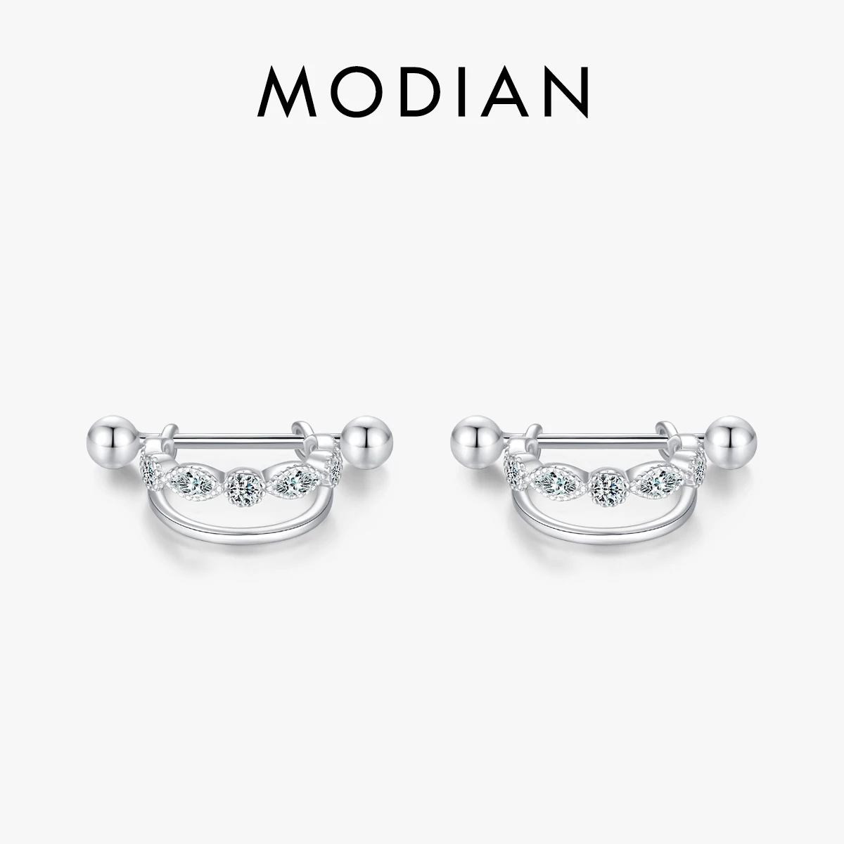 MODIAN Real 925 Sterling Silver Double Deck Trendy Line Hoop Earrings Screw Detachable Clip Ears For Women Girls Fine Jewelry