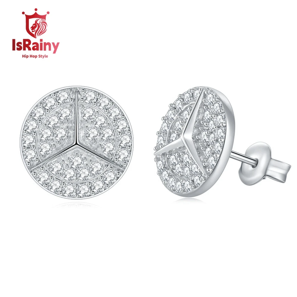 

IsRainy Hip Hop Rock 100% 925 Sterling Silver VVS1 D Color Real GRA Moissanite Full Diamonds Round Earring Jewelry Wholesale