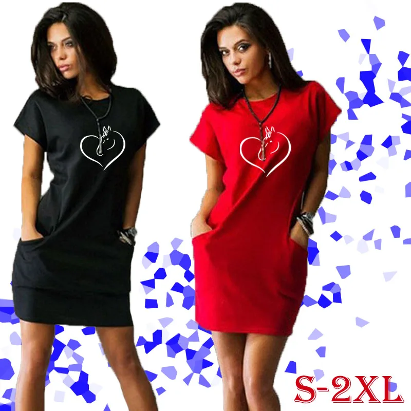 

Fashionable and comfortable casual dress, summer new print pullover T-shirt, women's dress, beach dress, Asian size