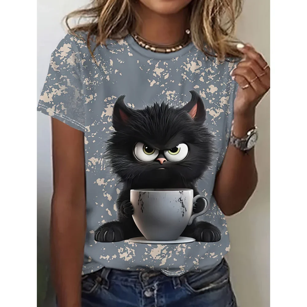 Camiseta feminina engraçado animal impressão 3d camiseta personagens bonito animal casual manga curta topo de grandes dimensões roupas femininas tempeфта