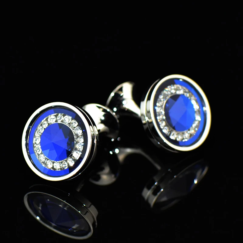 FLEXFIL Jewelry French shirt Fashion cufflinks for mens blue crystal Cuff link Wholesale Button High Quality Wedding Male