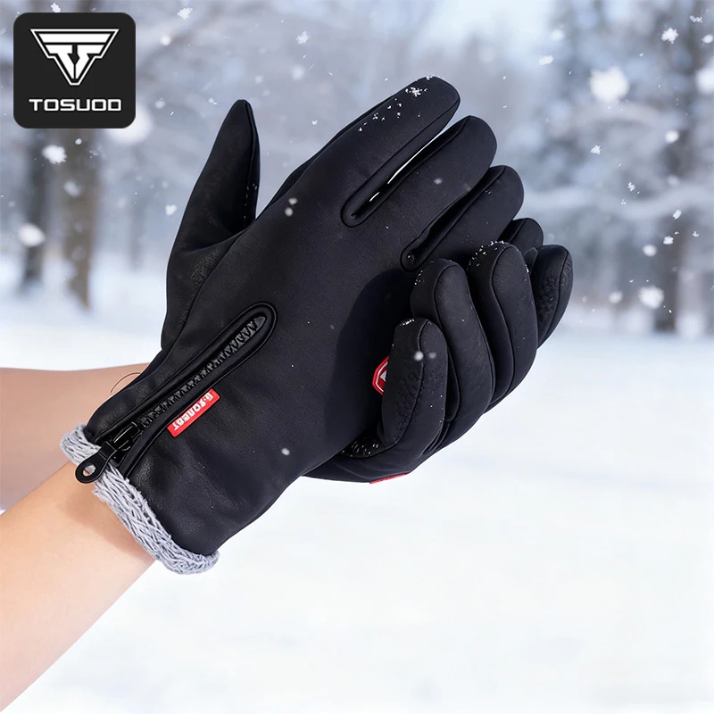 TOSUOD قفازات ركوب الدراجات الدافئة الخريف الشتاء يندبروف المضادة للانزلاق قفازات الصوف لمس