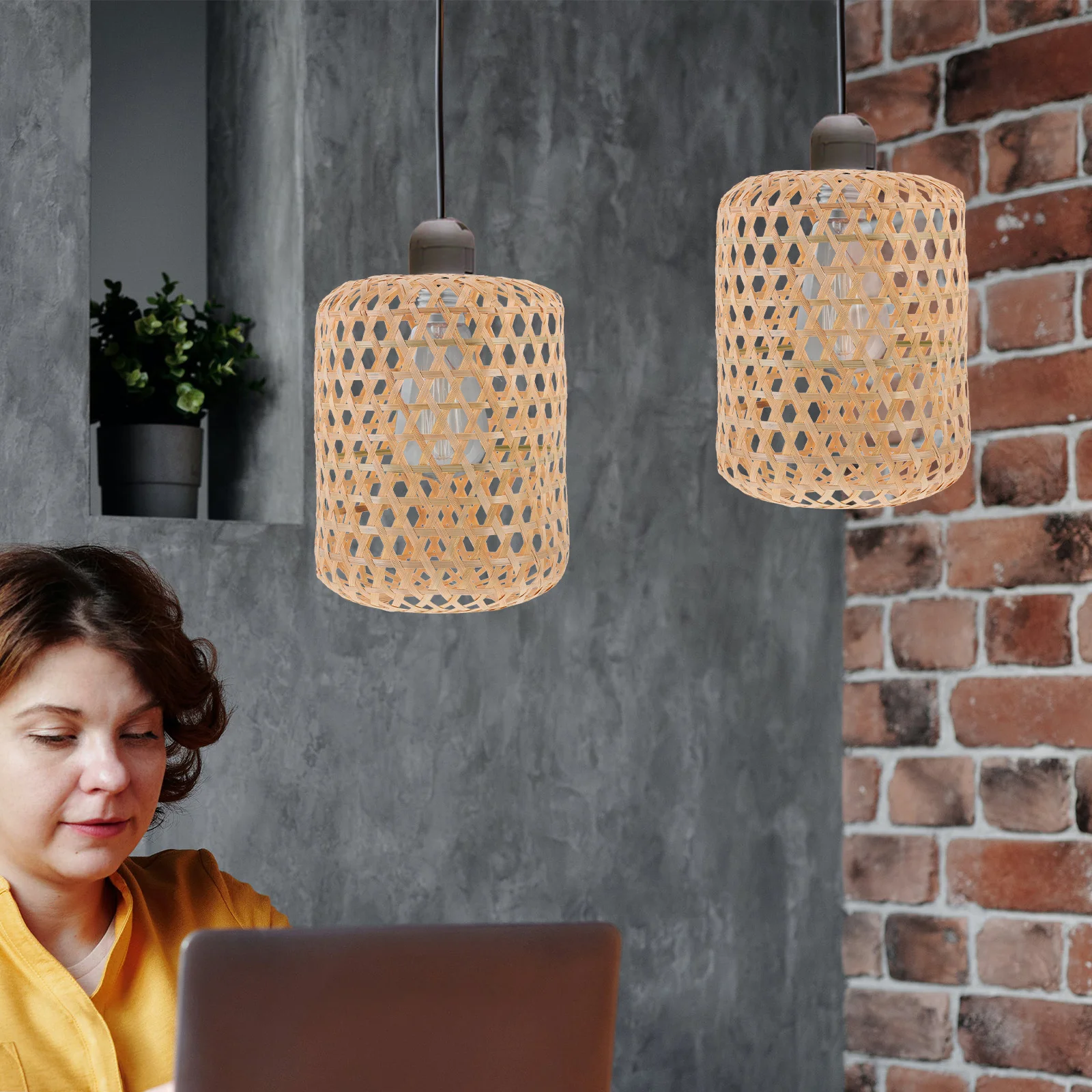 

Bamboo Woven Pendant Lamp Shade Rustic Hanging Lampshade Lantern Cover Decorative Lamp Shade for Ceiling Light Chandelier Light