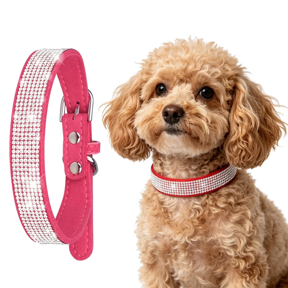 Glitzerndes Strass-Hundehalsband aus weichem Wildleder-Mikrofaser, langlebig und bequem für kleine und mittelgroße Hunde, Katzen, Welpen und Kätzchen – Detail 11