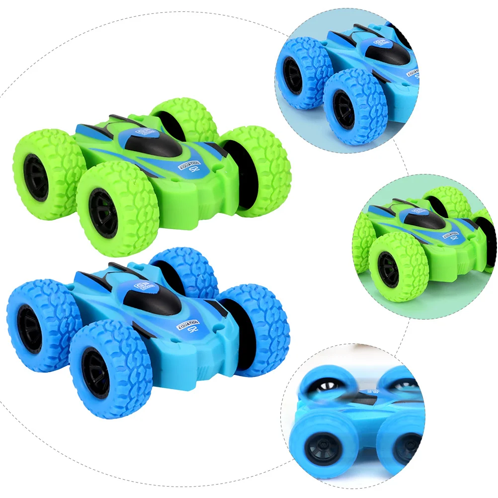 Voitures à inertie Double face, 2 pièces, rotation à 360 degrés, éducatives pour enfants en bas âge, ensemble de véhicules à tirer, camions tout-terrain pour enfants