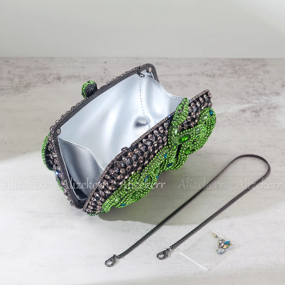 Alizekerr Snake Shaped Rhinestone Evening Clutch Bags Boutique Gorgeous Crystal Metal Clutch Purses And Handbags Wedding Party