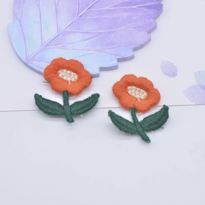 20Pcs 25*30mm Embroidered Knitting Flower for DIY Headdress Clips Bow Hair Circle Decor Accessories Handmade Clothes Patches