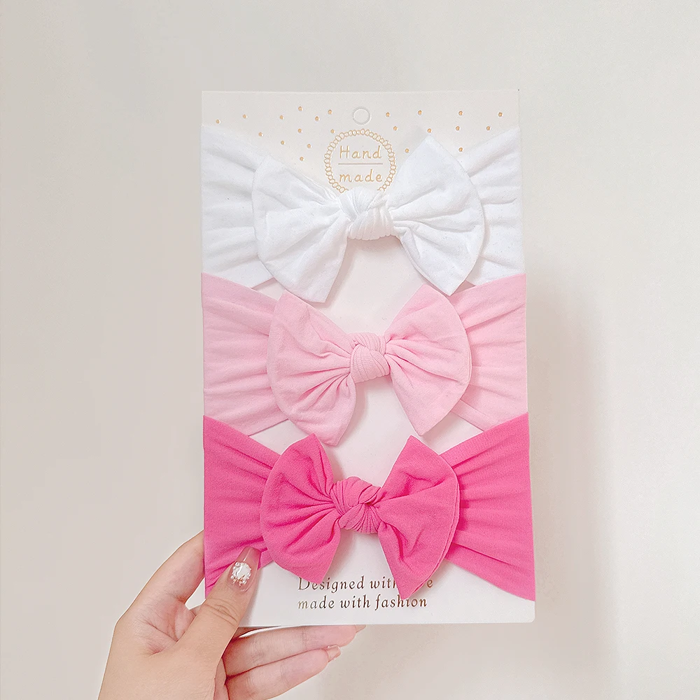 

3Pcs/Lot Baby Girls Elastic Nylon Headband with Big Bows Infant Toddler Boutique Headscarf Hairtie Cute Headcap for Babes