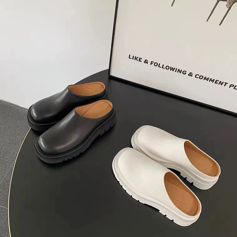 Women Slippers 2024 Summer Fashion Leather Shoes Loafers High Platform Slippers Women Black High Heels Mules Shoes Slides Women image 2