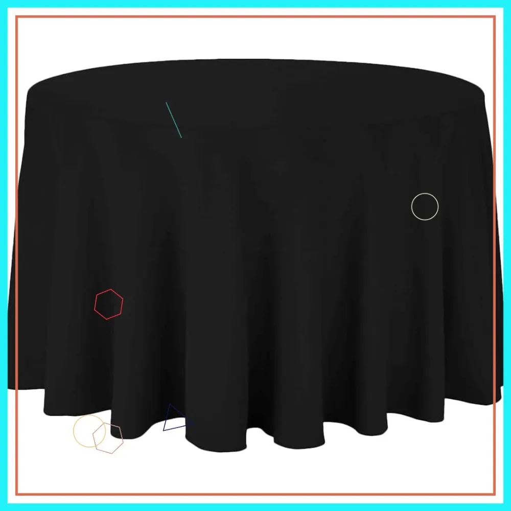 

120-Inch Round Polyester Tablecloth - Machine Washable, Wrinkle-Resistant for Wedding Banquet Party (10-Pack Black)