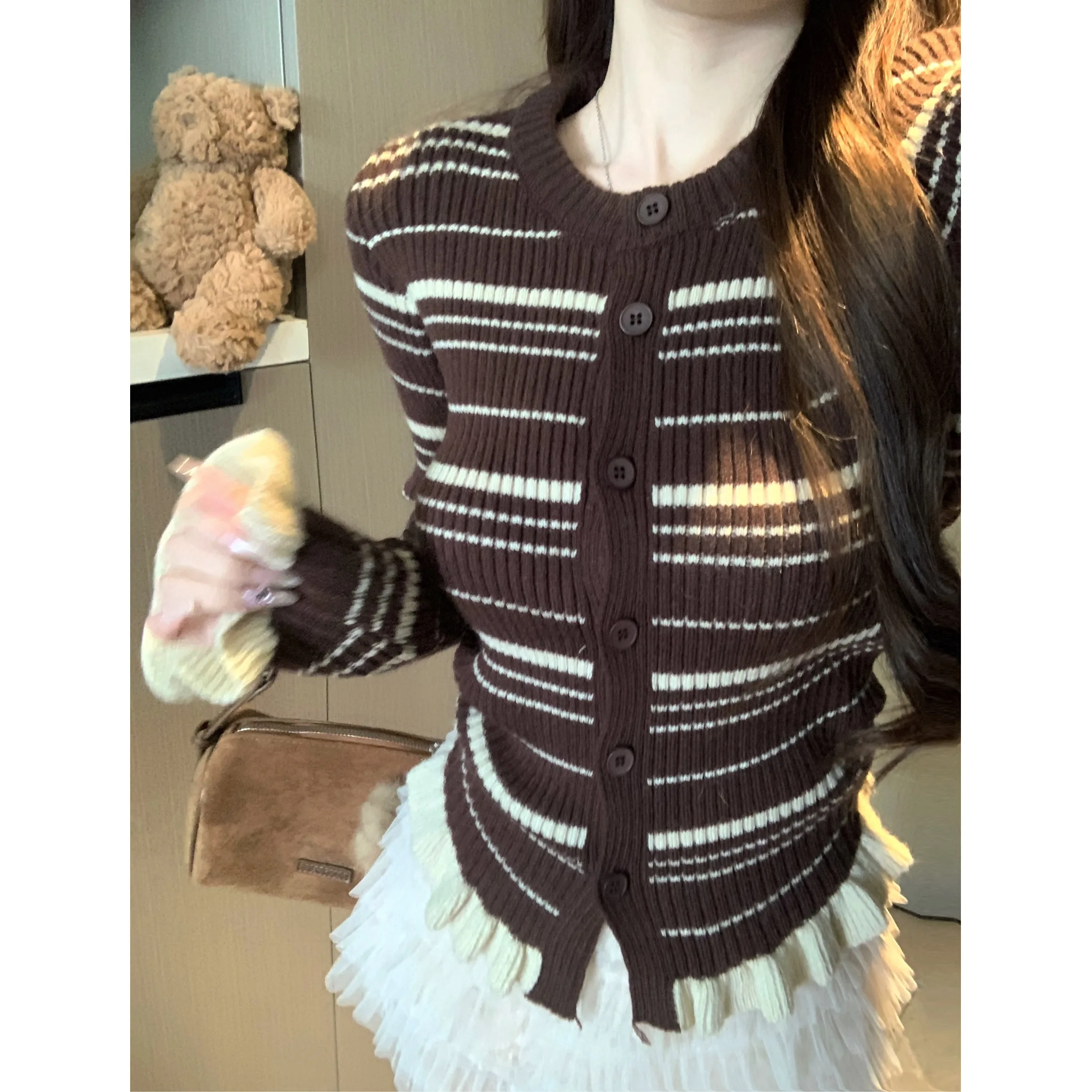 Koreanische Sle Splice Spitze runde Ne Lange Sve frauen Strickwaren Slim Fit Winter Neue Farbe Blo Gestreiften Schlankheits Top