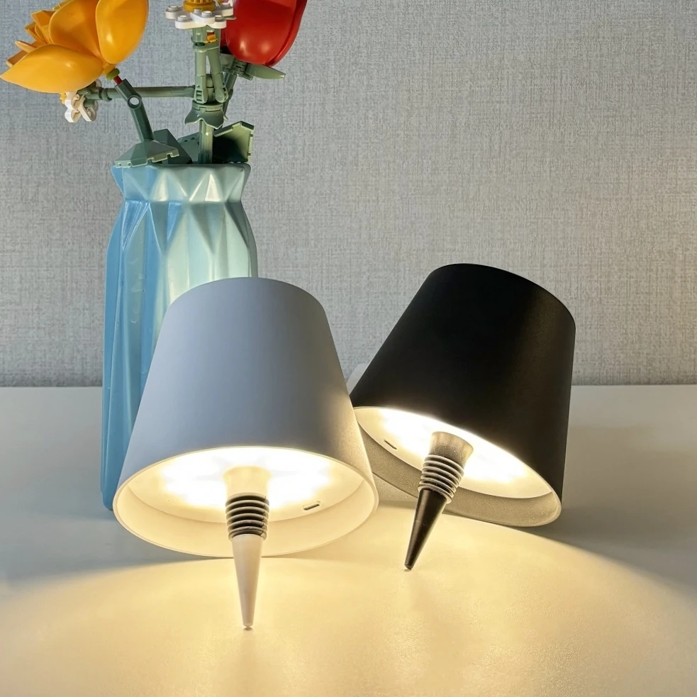 Wireless Bottle Lamp Shade Portable LED Bottle Lamp 3 Color Stepless Dimming Night Light for Bedroom Bar Restaurants Party Decor