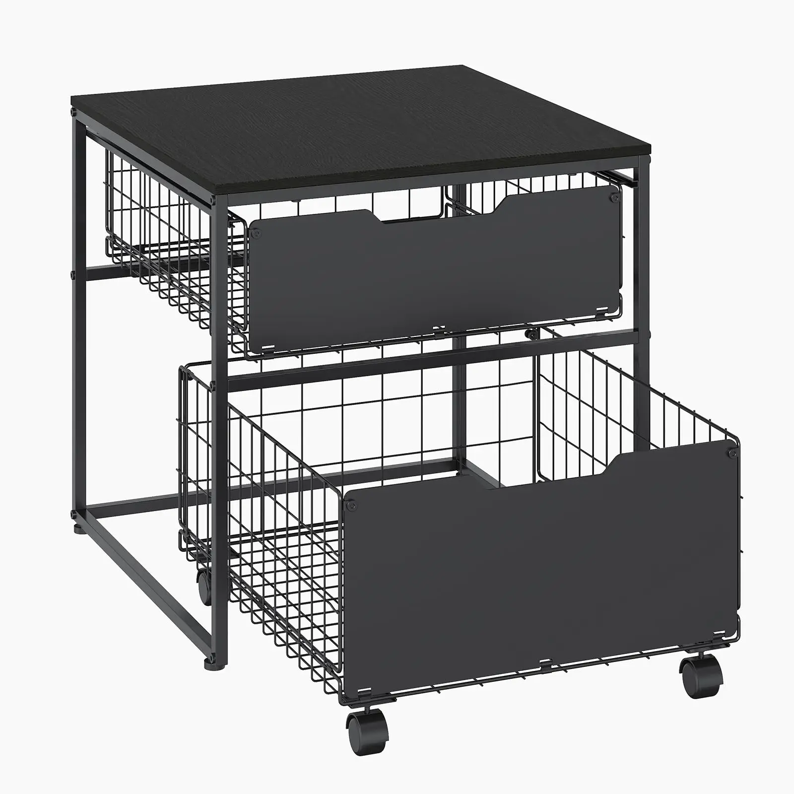 22x22 Inch Mini Fridge Stand With 2 Pull Out Storage Baskets, 4 Wheels, 300 lb Steel Frame Refrigerator Table For Dorm Kitchen Office