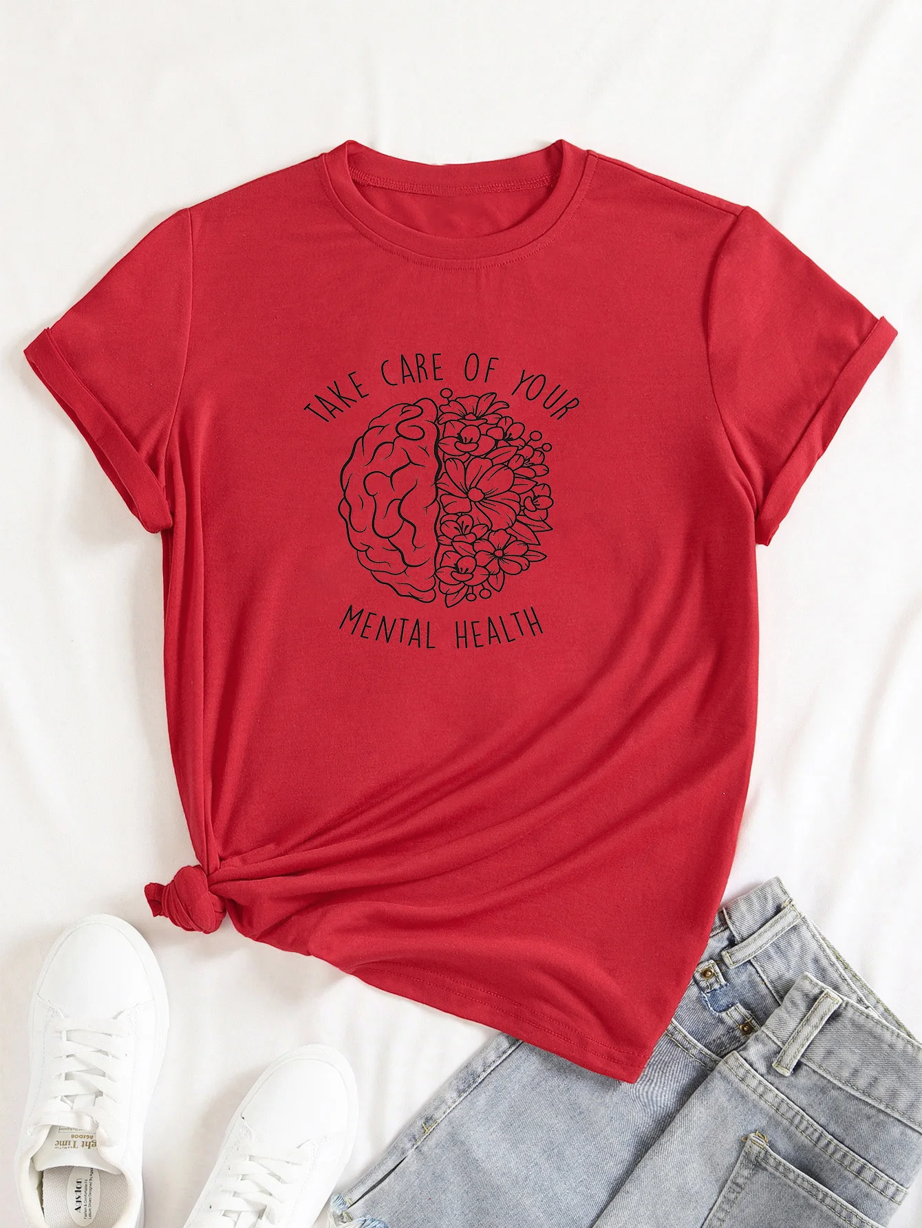 Take care of your mental health T-shirt Cotton Retro Gothic grunge style Aesthetic fashion unisex Casual Short Sleeve Tee