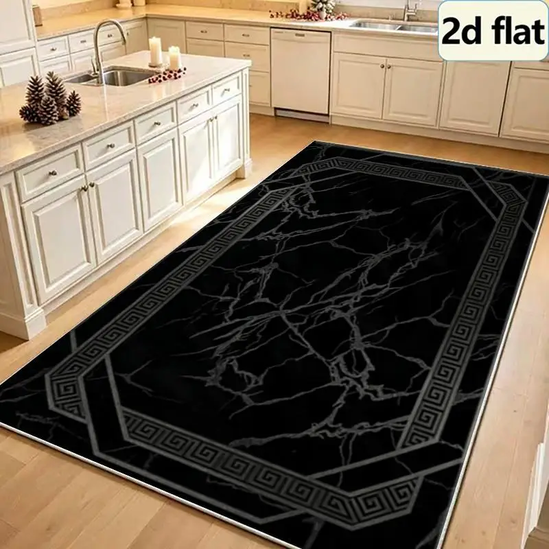 1 Piece of Black Marble-Patterned Greek Key Rug, Soft and Comfortable, Suitable for All Seasons, Lightweight and Easy to Care For, Ideal for Home Decor in Living Rooms, Bedrooms, and Dining Rooms, Perfect for Autumn and Winter, Elegant Floor Decoration