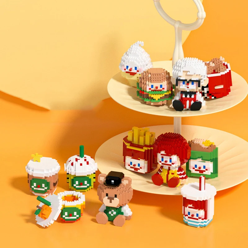 Food Building Blocks Cute Milk Tea Ice Cream Model Hamburger French Fries Cola Educational Mini  Bricks For Toys Kids Gift