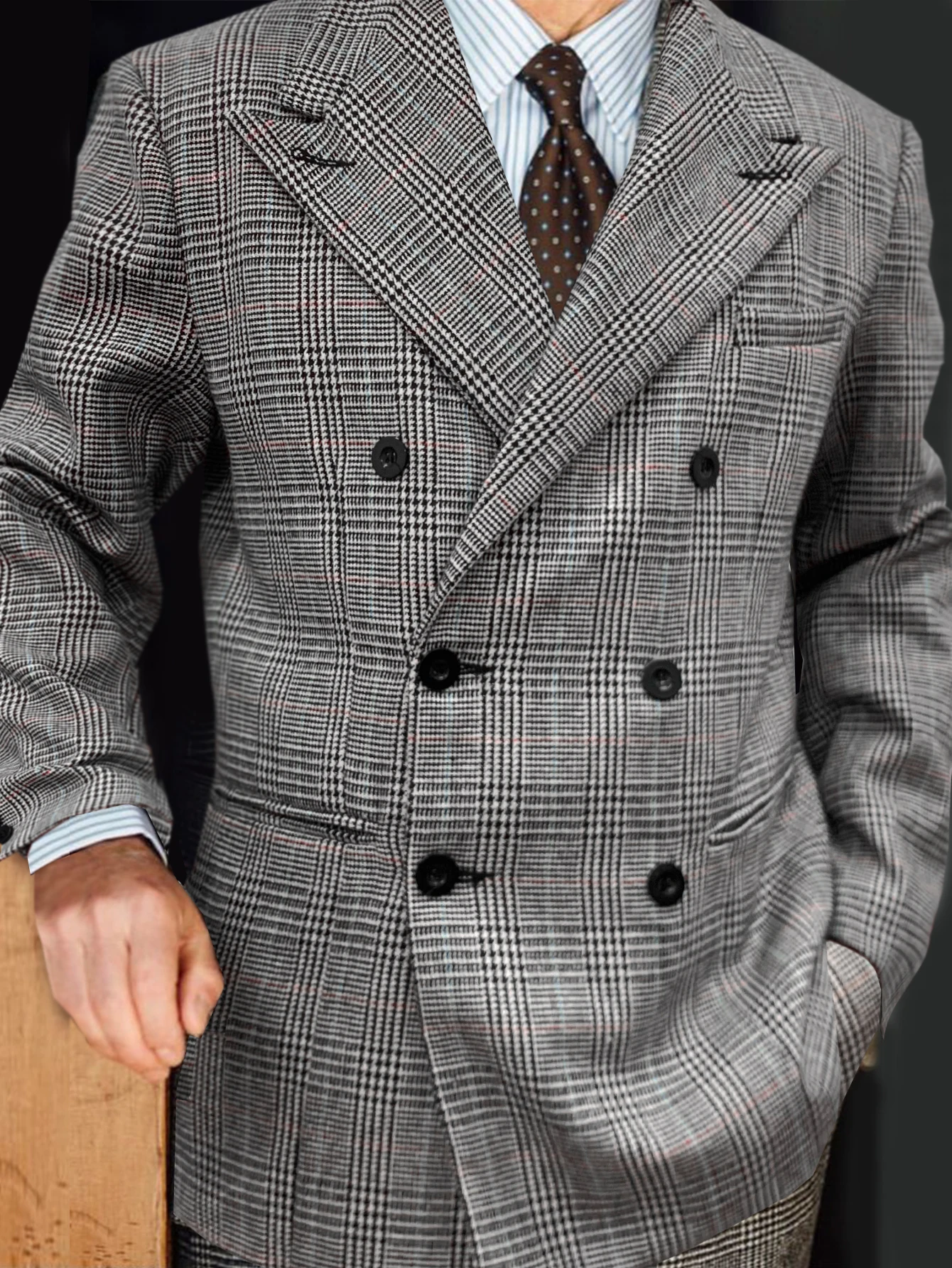 

Мужская повседневная элегантная шерстяная куртка в британскую клетку, осень-зима, новый стиль, удобный костюм, пальто с итальянским карманом на пуговицах