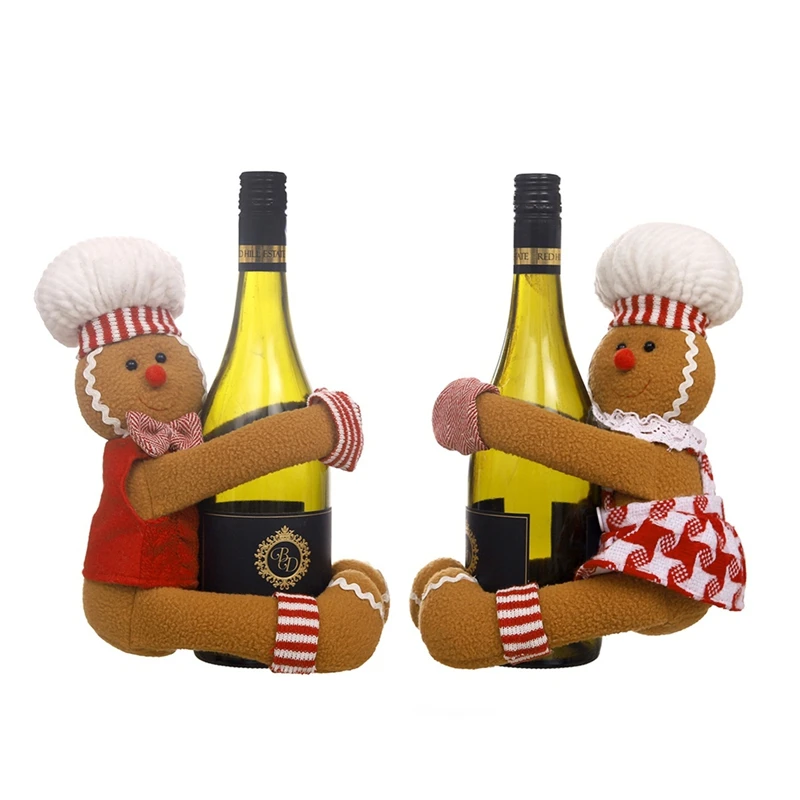 2PCS Gingerbread Christmas Decorations, Gingerbread Tree Topper For Christmas Tree Wine Bottle Curtain Ornaments