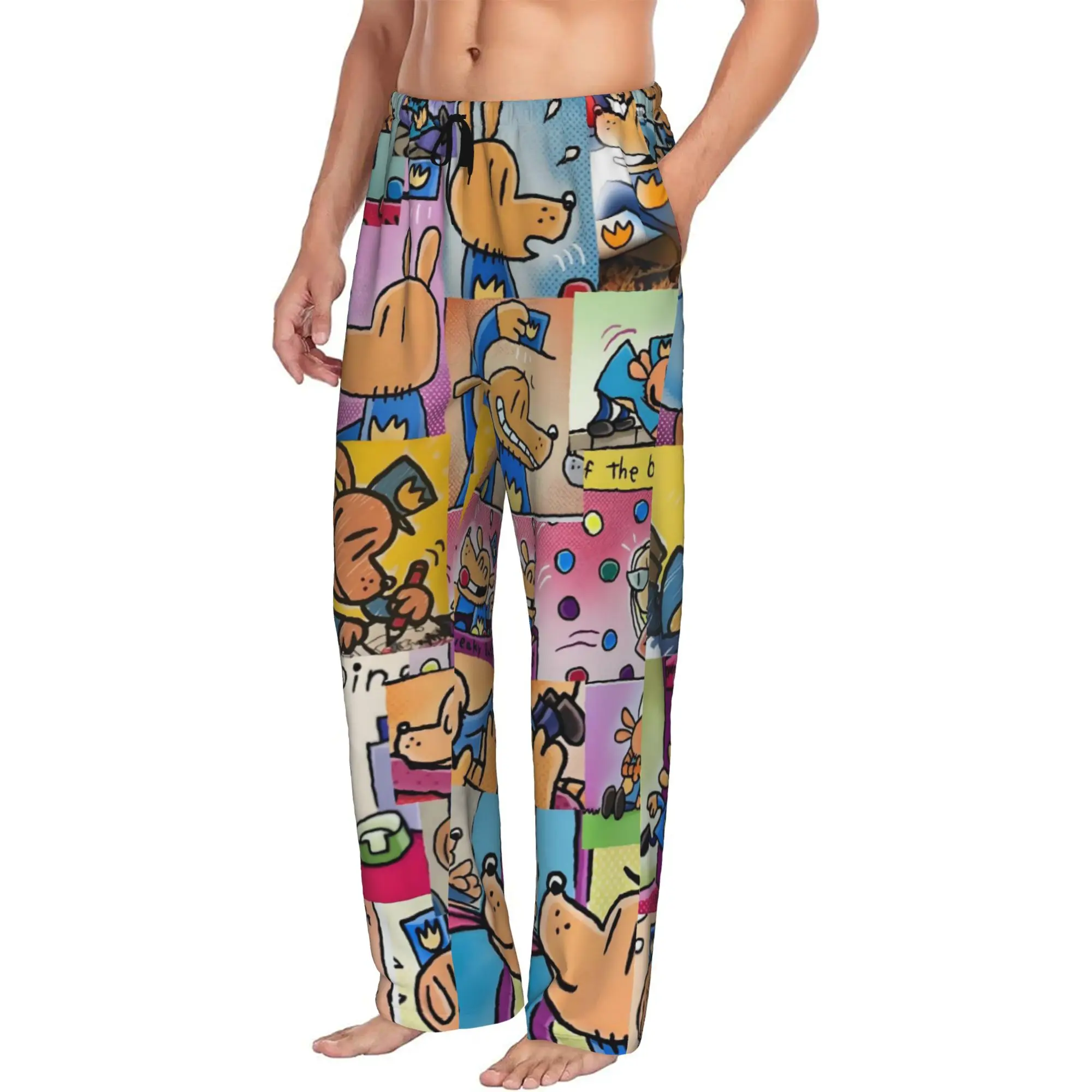 Custom Men Dogs Wallpaper Pajama Pants Printed Funny Manga Cartoon Sleep Sleepwear Bottoms with Pockets
