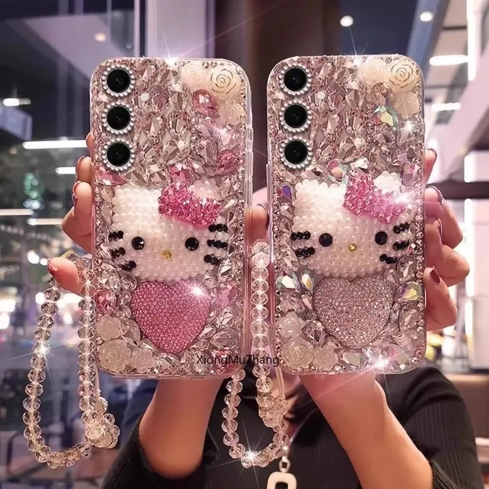 Hello Kitty Strass-Hülle für Samsung Galaxy S25 Ultra Edge S24 S23 S22 S21 S20 S10 S26 Plus FE Note 20 10 Diamant-Handyhülle