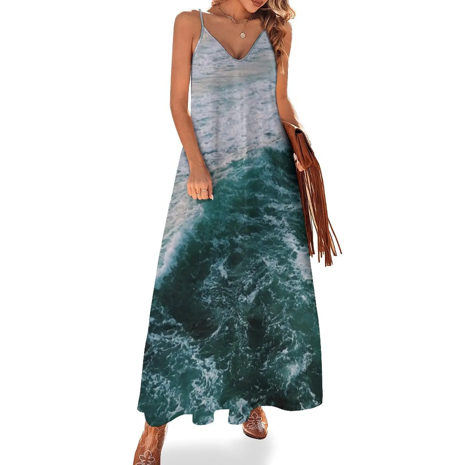 

Rough Ocean Blue Waves Sleeveless Dress dresses for womens ceremony dresses Long veiled dresses