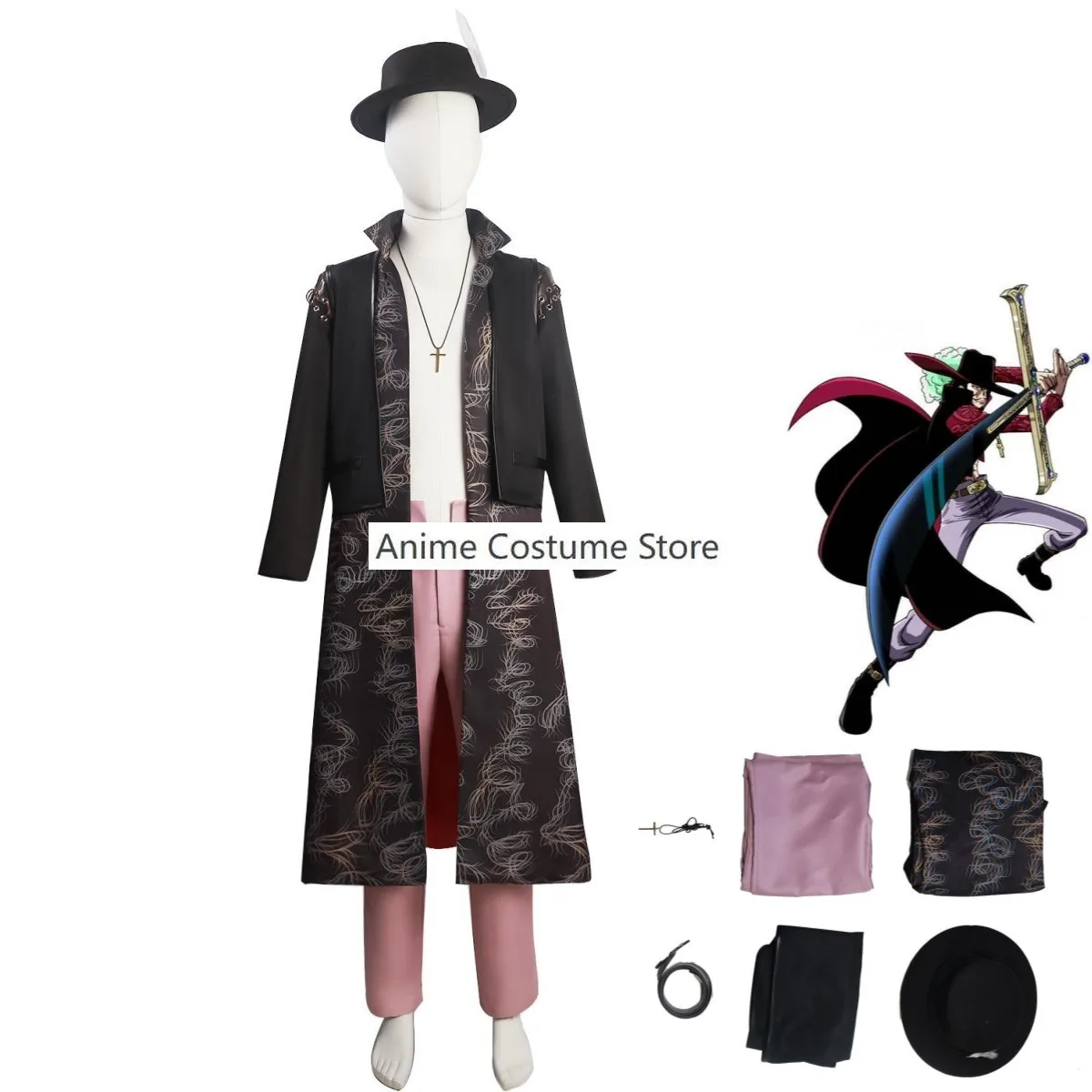 Anime Dracule Mihawk Cosplay Costume The Strongest Swordsman Hawk-Eye Long Cloak Cape Adult Man Halloween Carnival Suit