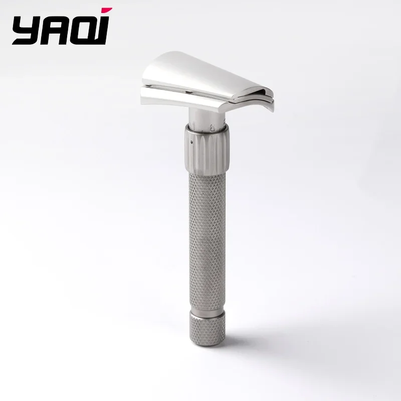 YAQI Safety Razor Knurled Metal Handle Double Edge Manual Beard Shaver Reusable Men Wet Shaving Grooming Tool