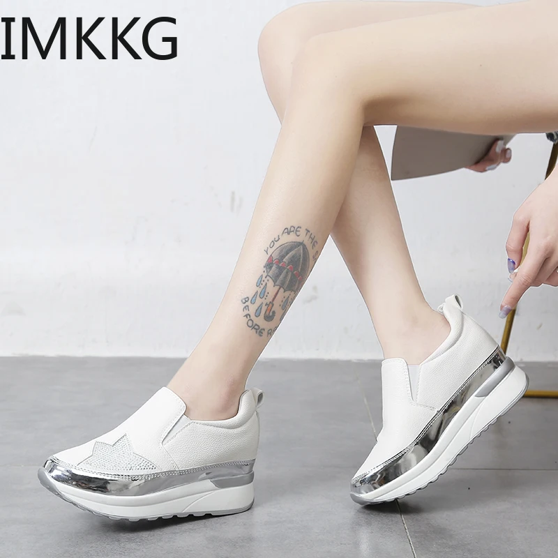 Spring/Autumn fashion Comfort Creepers Bling Loafers Mocassin Femme White Platform Shoes Casual Flat Heel women Shoes sneakers