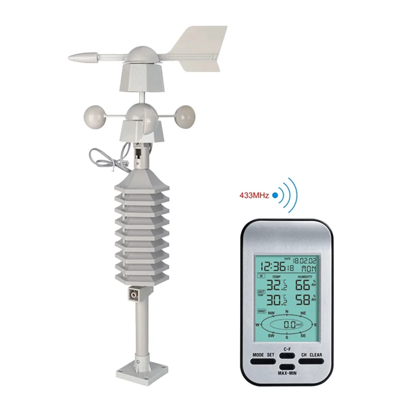 Stazione meteorologica wireless professionale Sensore di direzione della velocità del vento Misuratore digitale di umidità della temperatura del vento per la casa