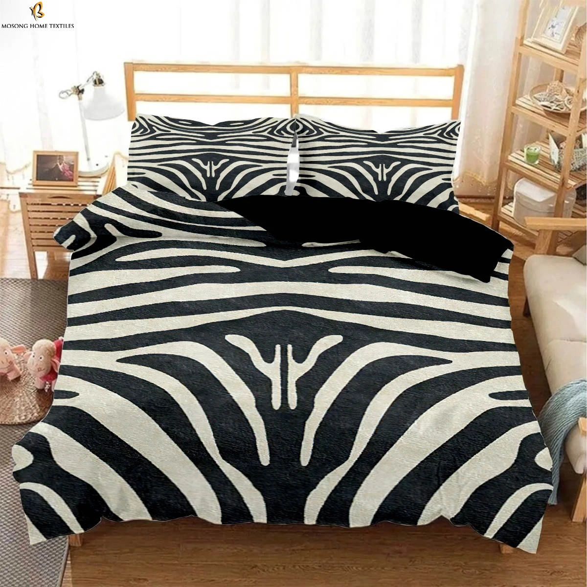 3 Piece Set Down Quilt Cover Animal Fur Texture Zebra Leopard 3D Printed Quilt Cover for Kids Boys Girls Soft Bed Cover