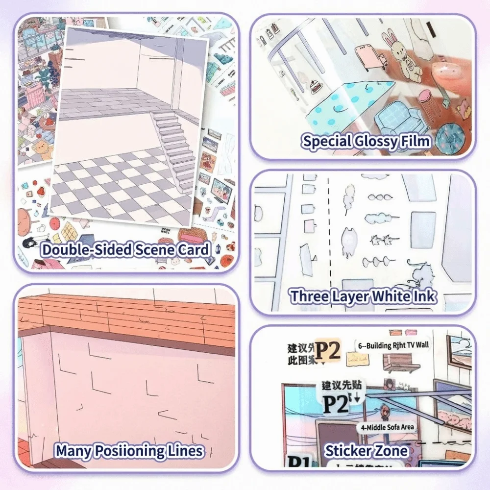 3D Miniature Landscapes Stickers Collection PET 2 Themes DIY Cabin Scene Sticker DIY Crafts Removable 3D Landscape Sticker