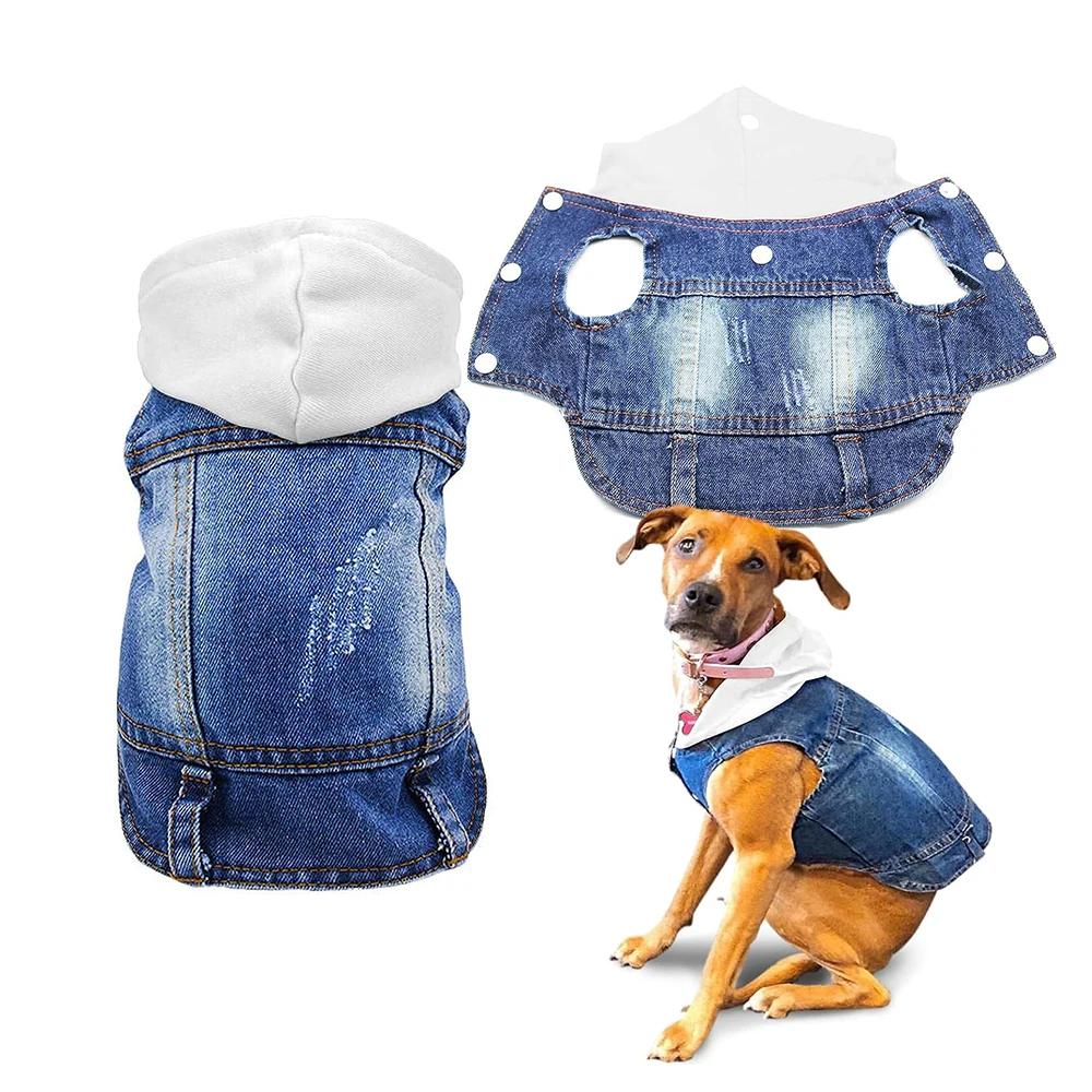 Pet Clothes Dog Jeans Jacket Cool Blue Denim Coat Small Medium Dogs Lapel Vests Classic Hoodies Puppy Vintage Washed Clothes