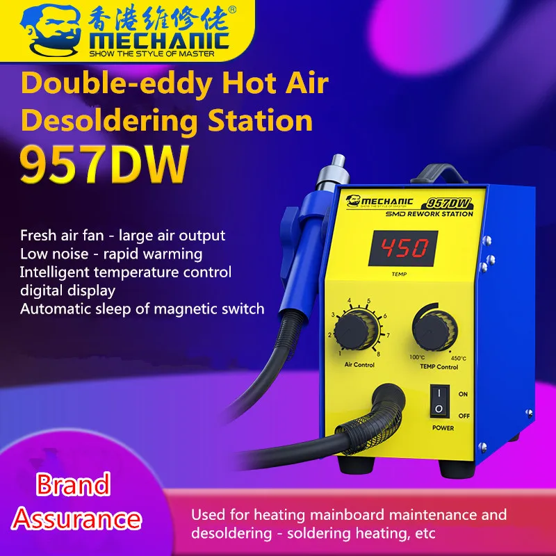 

MECHANIC 957DW Fast Heating Desoldering Station with Two-scroll Hot Air Low Noise Digital Display 212-842℉ Welding Iron