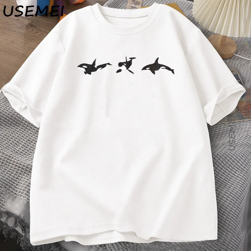 Sealife Orca الحوت تي شيرت الرجال النساء المحيط الحوت الجرافيك تي شيرت الصيف عادية بلايز Harajuku القطن قصير الأكمام ملابس رجالي