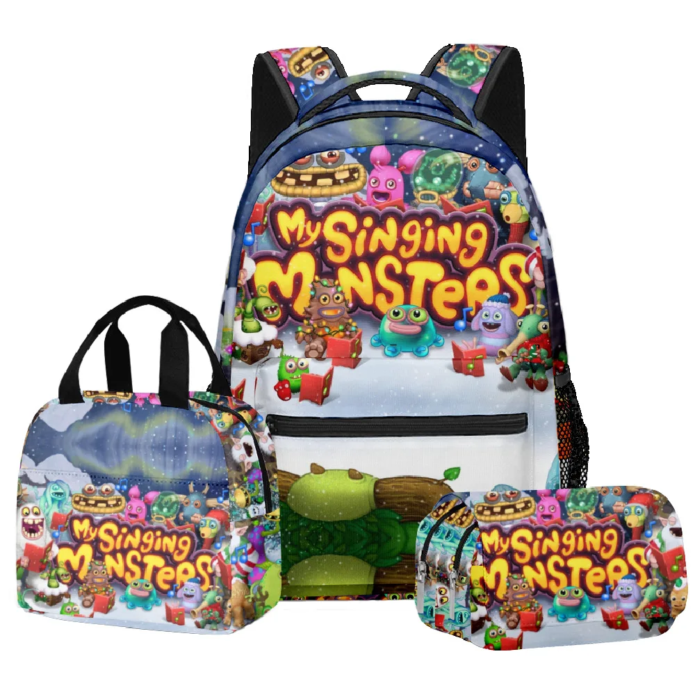 

Cartoon Novelty Cool my singing monsters 3D Printed 3pcs/Set Student School Bags Laptop Daypack Backpack Lunch bag Pencil Case