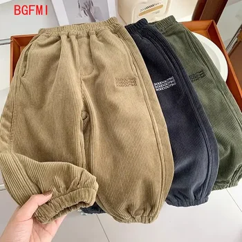 Boys Velvet Trousers 2 2-10Y Boys' One-piece Velvet Pants for Winter Warmth Leg Binding Pants Children's Corduroy Elastic Soft and Thick Casual Pants 2