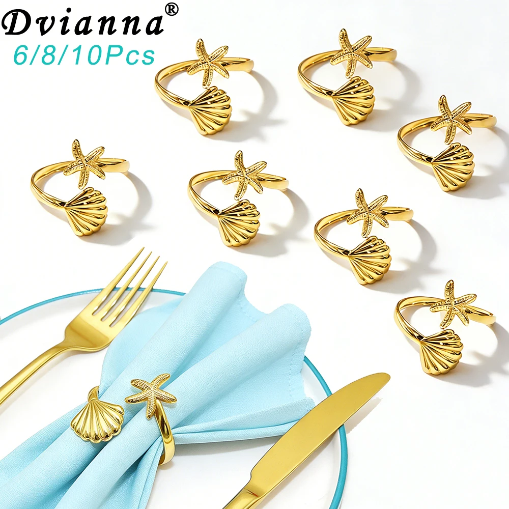 6/8/10Pcs Gold Starfish Napkin Rings Sea Star Nautical Coastal Napkin Holders Beach Wedding Decor for Summer Party Table Dec
