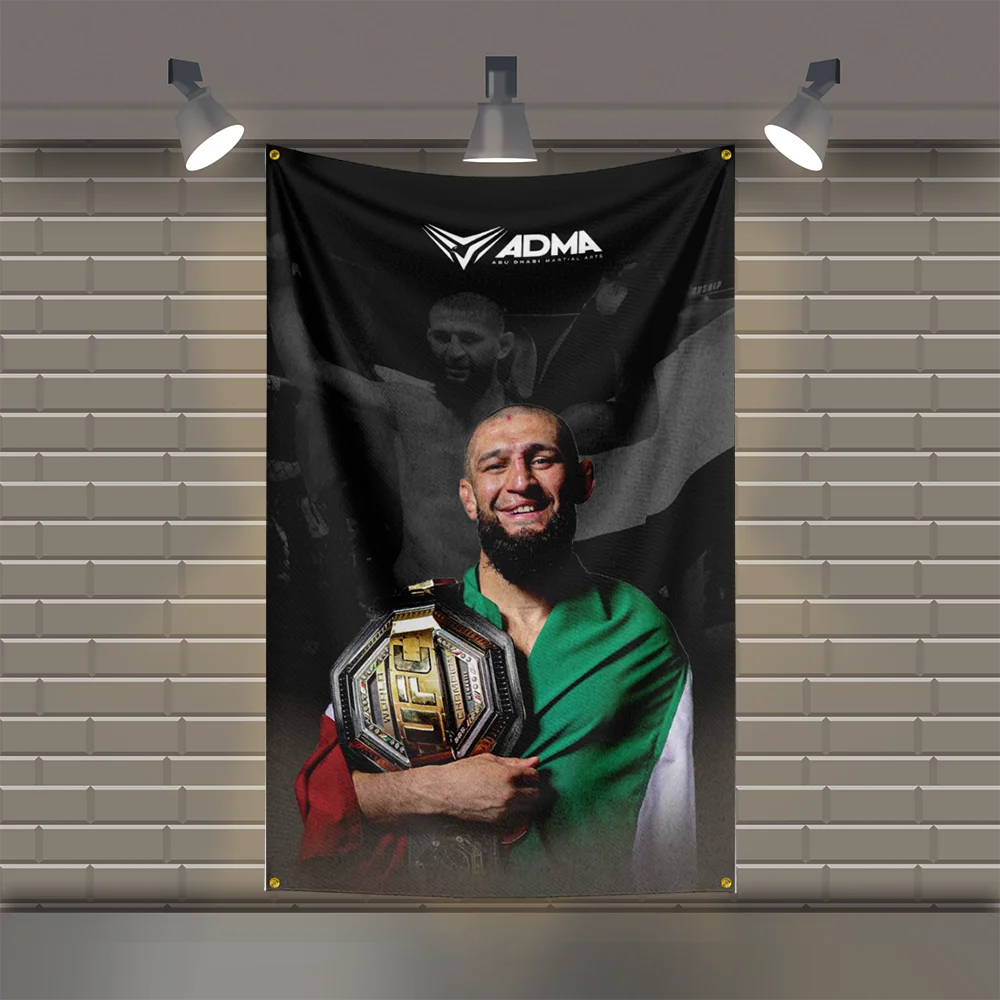 K-Khamzat-ChimaevS UFC الملاكمة العلم أسطورة تحفيزية الجدار ملصق رياضة نسيج ديكور المنزل النوم ملهمة قماش العلم #3
