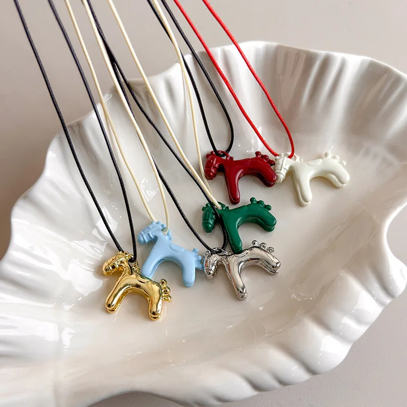 New Trendy Colorful Horse Pendant Long Necklace for Women Adjustable Sweater Chain Jewelry Fashion Accessory Gifts