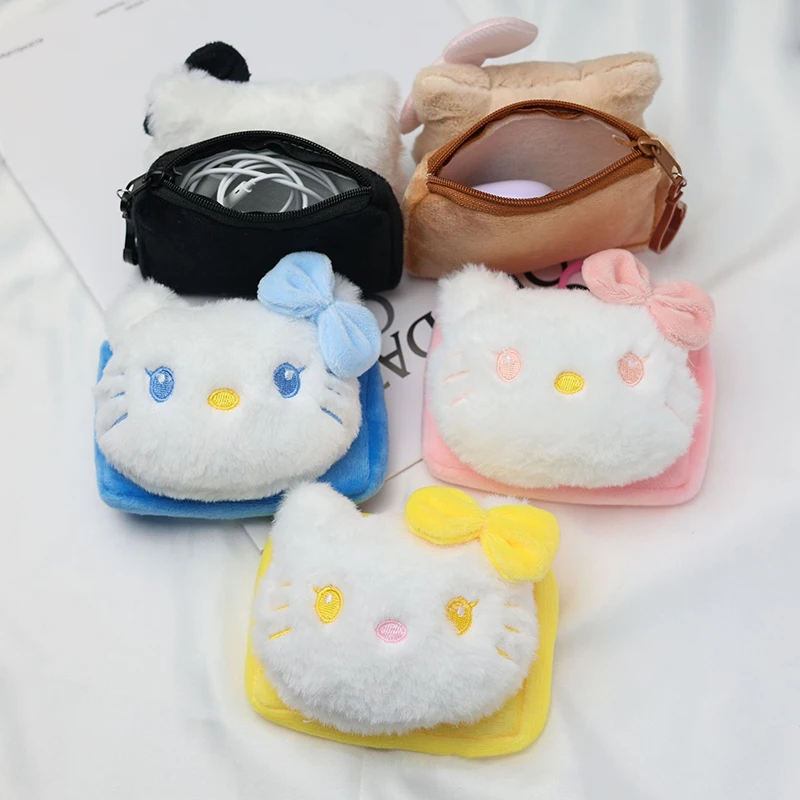 Sanrio Kawaii Cartoon Plush Coin Purse For Girls Lovely Hello Kitty Money Change Pouch Charms Portable Earphone Storage Bag