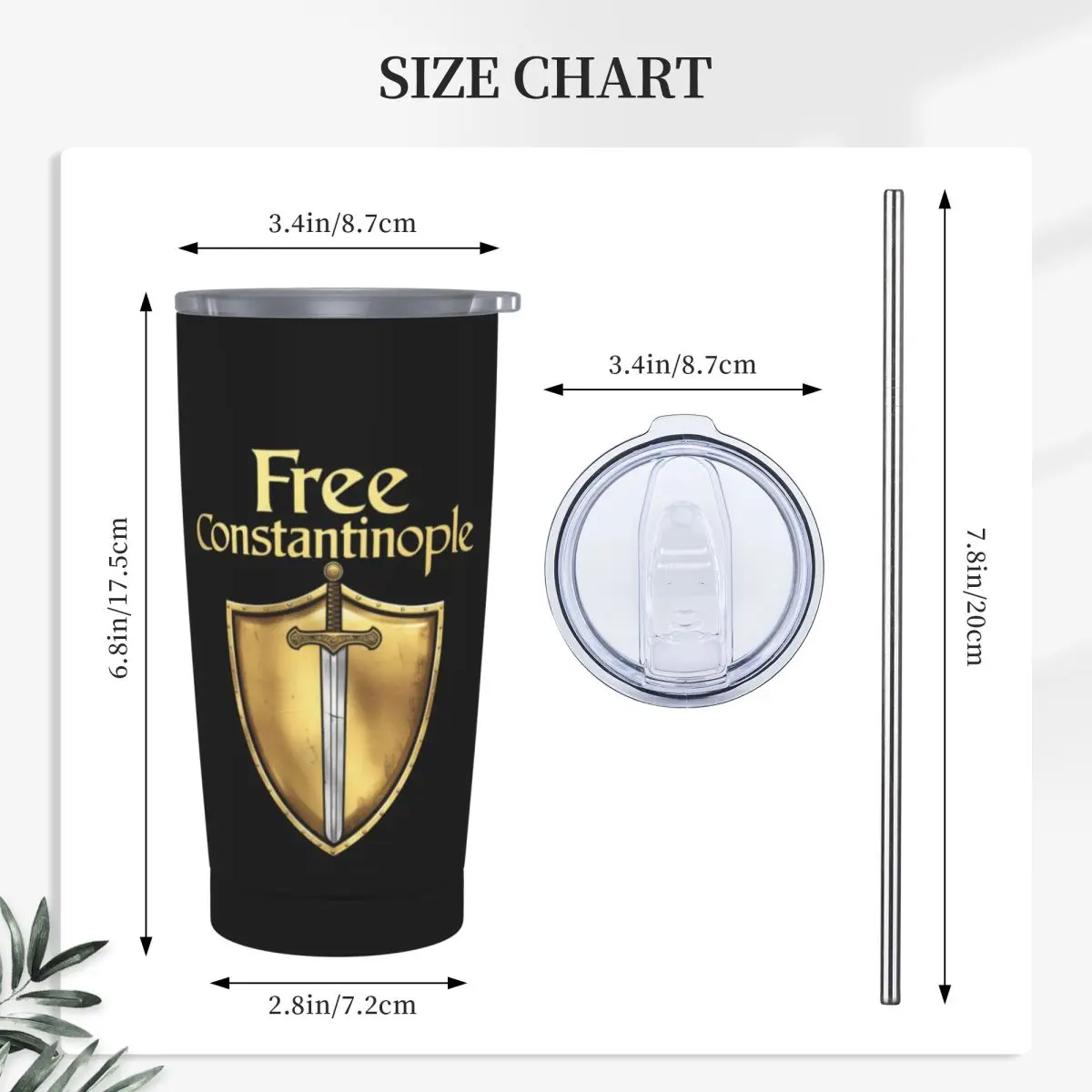 Free Constantinople Bold Historical Statement Stainless Steel Tumbler Vacuum Insulated Mug Thermal Cold Bottle Straws With Lid