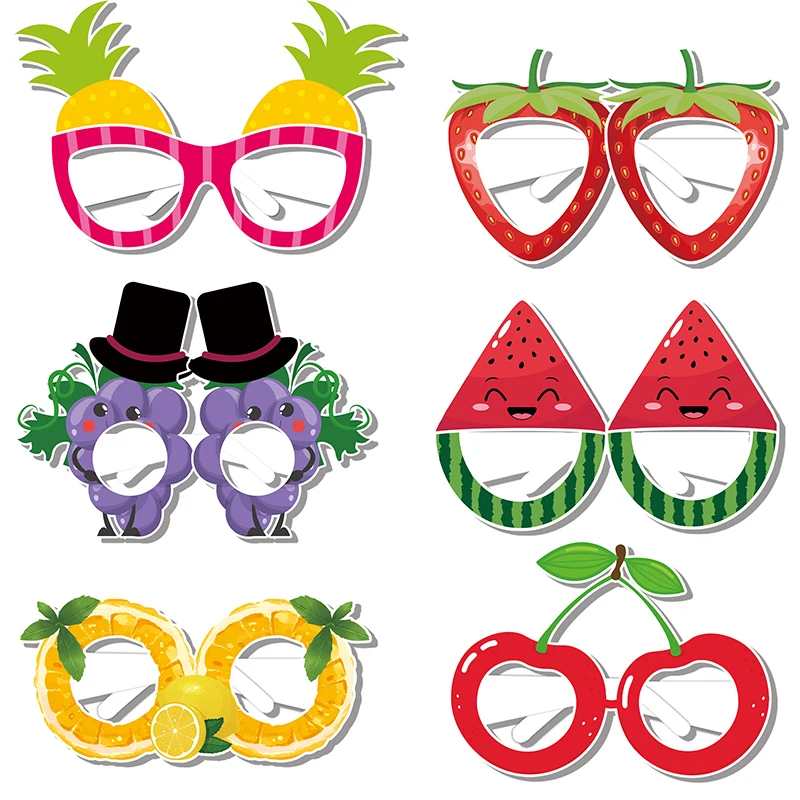 12pcs Funny Summer Party Tropical Fruit Pineapple Strawberry Paper Glasses Kids Favors Pool Luau Hawaiian Beach Themed Party