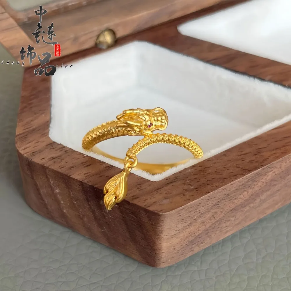 Dragon tail ring women retro senior swing dragon tail 9999gold
