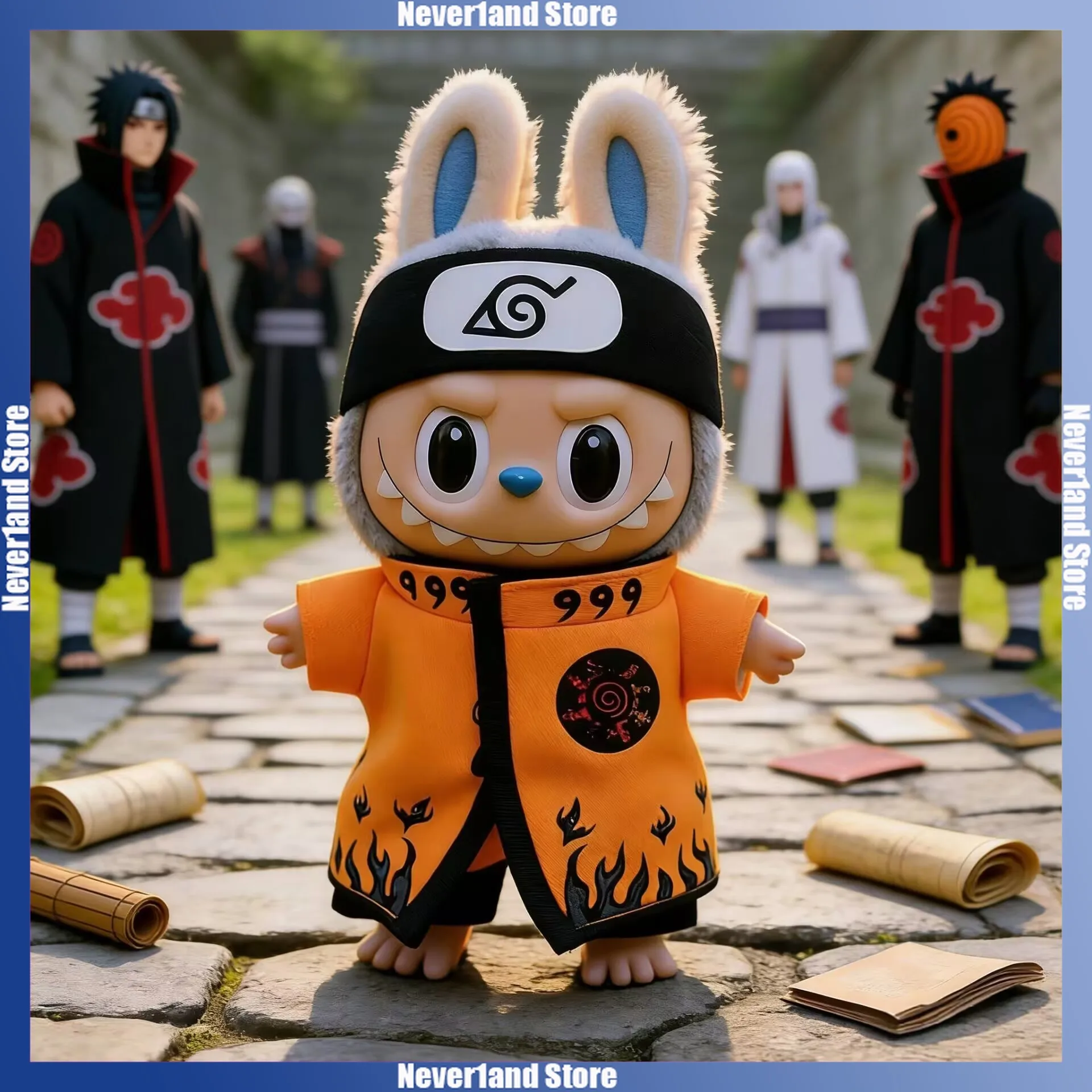 Labubu Doll Clothes Cartoon Naruto Akatsuki Ninja Headguard Cape Set Mini Plush Doll Clothing Fashion Doll Accessories Gift