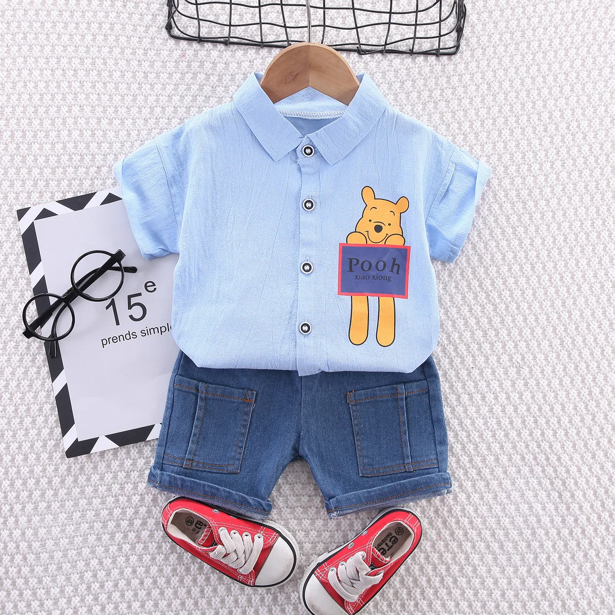 Boys summer set, baby clothes, cartoon shirt, shorts, two-piece children\'s clothing set