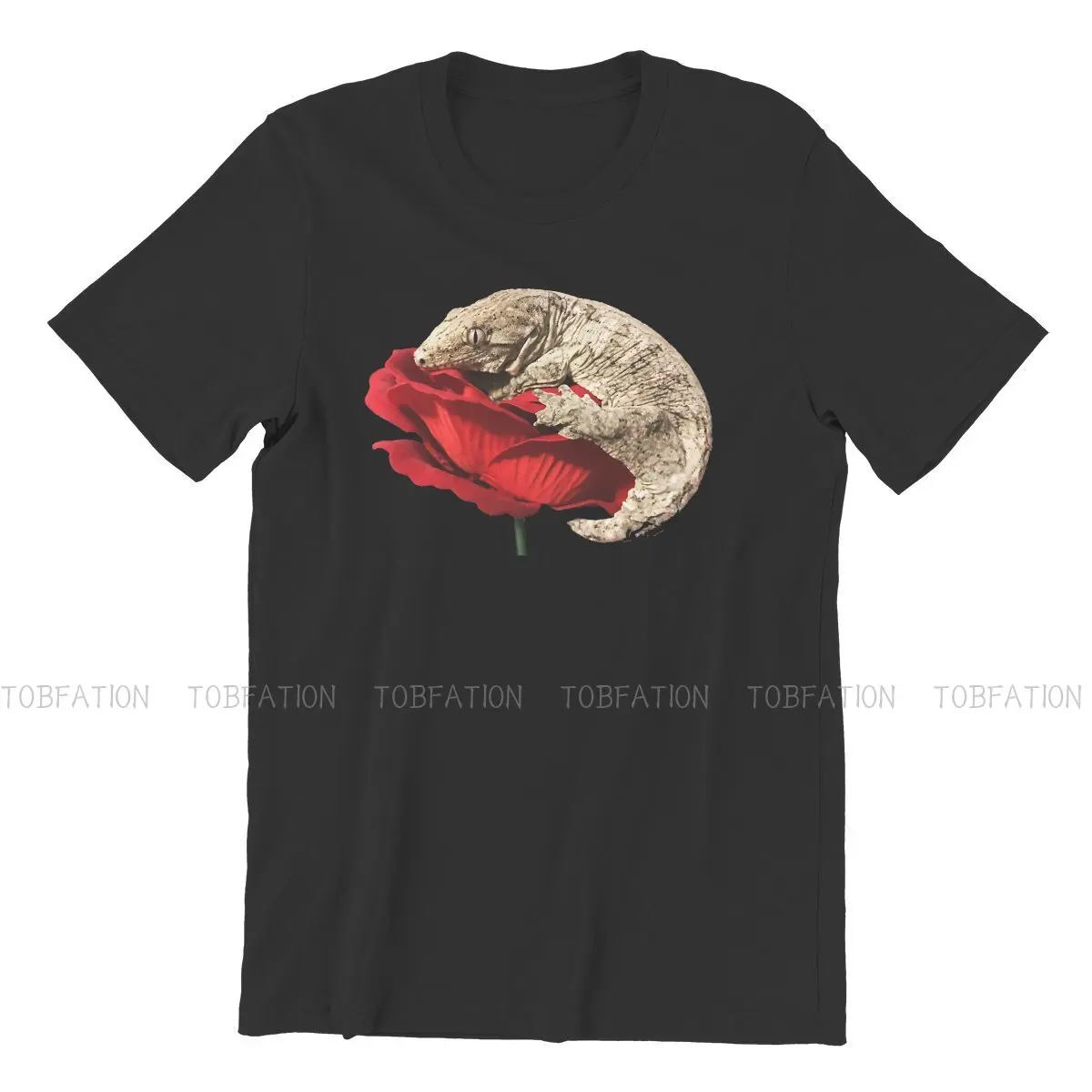 Leachie On A Rose Round Collar TShirt Gecko Lover Pure Cotton Original T Shirt Man's Tops Fashion Oversized Big Sale