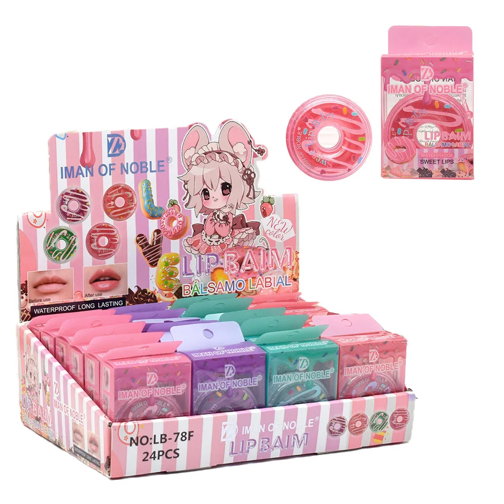 

24Pcs Cute Doughnut Design Lip Blam Clear Hydrating Repair Waterproof Lip Balm For Girls Women Lips Care Wholesale